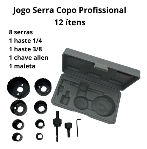 Jogo Serra Copo 11 Peças + Estojo - Madeira Gesso Pvc - Mtx