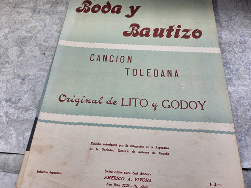 Partitura  Boda Y Bautizo Cancion Toledana Lito Y Godoy