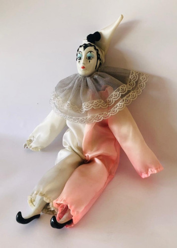 Antiguo Muñeco Arlequin Rosa Porcelana (Usado)