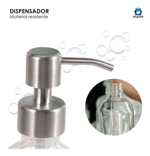 Juego 2 Dispensadores Jabón Vidrio Transparente 500ml Baño Color Trasnparente