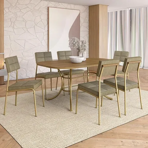 Conjunto De Sala De Jantar 6 Cadeiras Benim Carraro Dourado Dourado