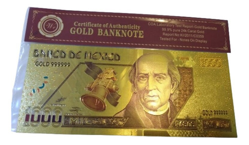 Billete Mil Pesos México 2004 Certificado Laminado Oro 24k
