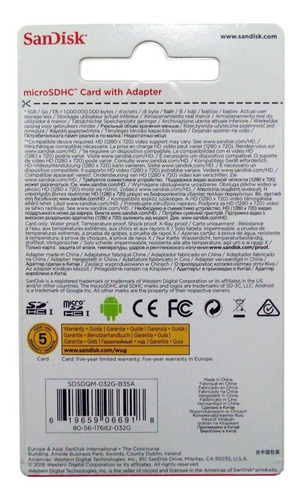 Memoria Micro Sdhc Sandisk 32gb Clase 4 Original Sellado Nue