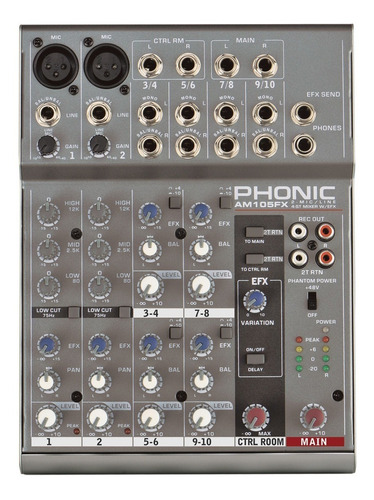 Phonic Am105 Fx Mixer 4 Canales 2 Mono 4 Estereo Efectos