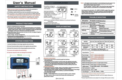 100a Controlador De Carga Solar Mppt Con Pantalla Lcd 12v