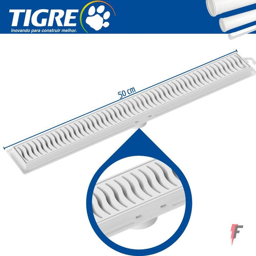 Imagem 2 de 5 de Ralo Linear Tigre 50cm Com Grelha Branca Em Pvc 27265219