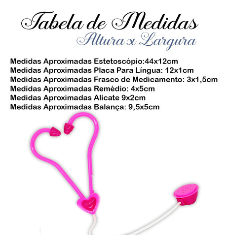 Imagem 2 de 7 de Kit Medico Brinquedo Pink 6pçs Estetoscópio Balança Remedio
