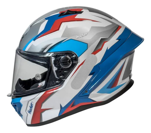 Capacete Gp Tech Pilot Hacker Branco Azul Branco Azul Cinza E Vermelho Lisa 61