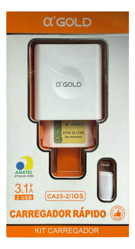 Carregador Celular Rápido Para Iphone A'gold IOS C/ 2 Usb Branco