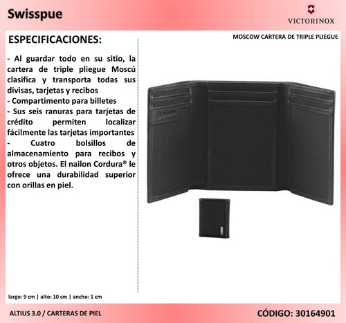 Imagen 3 de 4 de Cartera De Nylon Triple Pliegue, Victorinox (30164901)