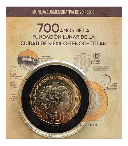 Blister 20 Pesos 700 Años De La Fundación Lunar México Tenoc