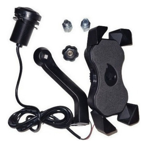 Soporte De Celular Para Moto Con Cargador Usb 2 Amperes Negro