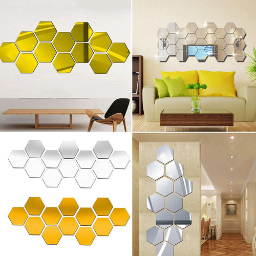 60 Piezas 3d Pegatinas De Pared De Espejo Hexagonal