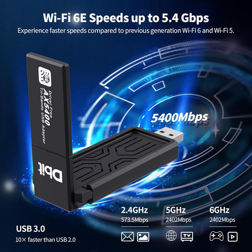 Adaptador Wifi Wifi6e Usb 3.0 Para Pc, Ax5400m 802.11ax, Tri