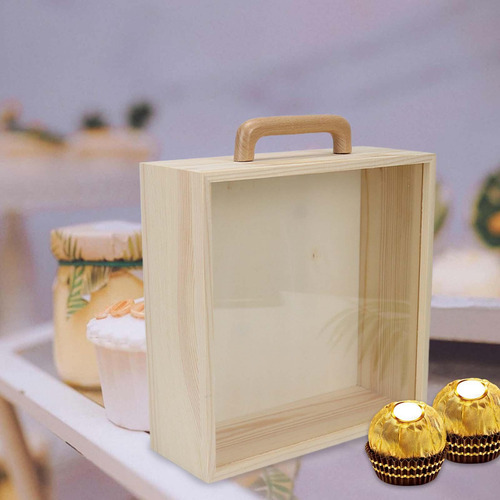Caja De Madera Con Asa Vacío Tapa Acrílica Grande