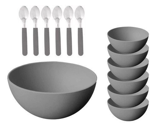 Set 13 Piezas Bowls Cucharita Plástico Carol Fusion Gris