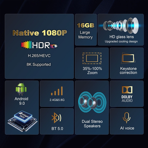 1080p 8000lm Full Hd Proyector 8k Android 5g Wifi Bluetooth