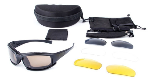 Anteojos Tacticos Moto Bici Ciclismo Con 4 Lentes En 1 Lente Negro/fume/transparente/amarillo Armazón Negro Diseño Spoke