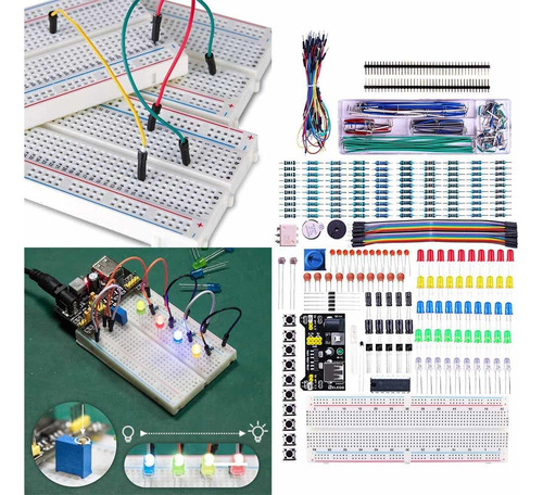 Kit De Componentes Electrónicos Con Protoboard 830 Puntos De Conexión Cable De Placa De Pruebas Cable Y Resistencia Aplicable Para R3 Blanco Electronic Component LONG ZHOU