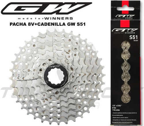Imagen 2 de 8 de Combo Pacha + Cadenilla Gw 8 V 11-36 Bicicleta Mtb Oferta