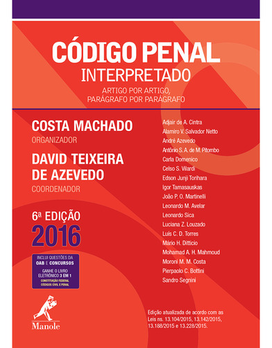 Código Penal Interpretado, De Costa Machado. Editora Manole, Capa Dura Em Português