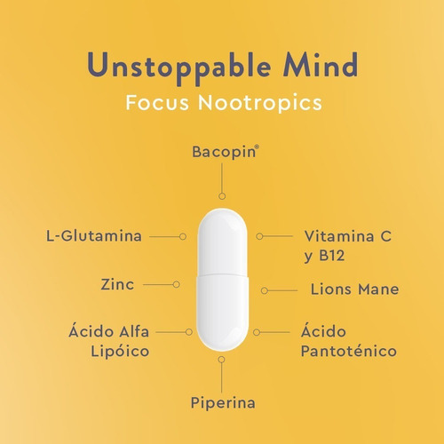 Moods Focus Nootropics Lion's Mane Bacopin L Glutamina Sabor sem sabor