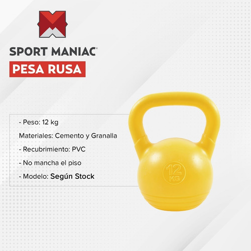 Imagen 3 de 4 de Pesas Rusas 12 Kg Pvc Kettlebell Pesa Rusa Cross Gym Fitness