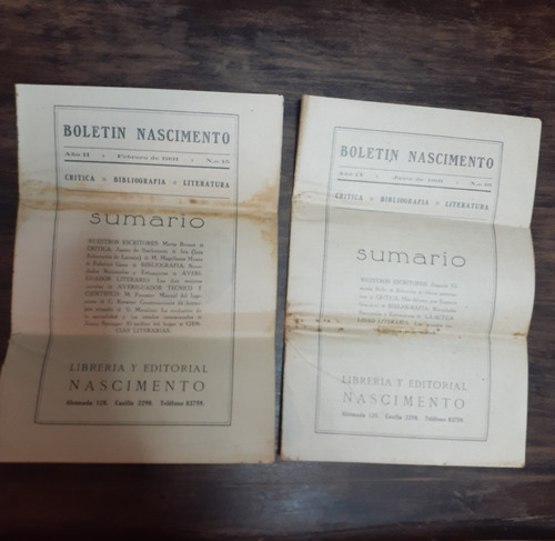 2 Boletines Nascimento, De Febrero Y Junio De 1931.