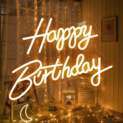 Letrero De Neon Con Texto En Ingles  Happy Birthday , Letrer