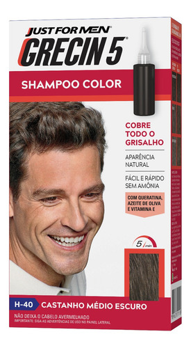 Grecin 5 Shampoo Tonalizante Castanho Médio Escuro H-40 60ml