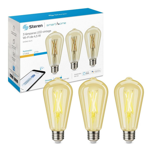 3 Focos Led Vintage Wi-fi De 4,5 W Color de la luz Blanco frío