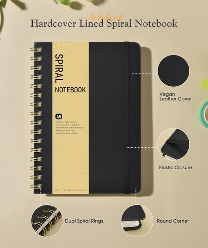 Lined Spiral Journal Notebook, Hardcover, Double-wire S...
