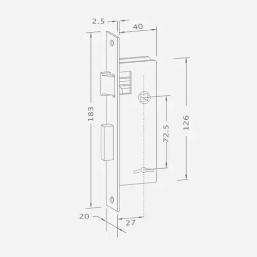 Cerradura Puerta Exterior Angosta Rectangular Kallay 3002