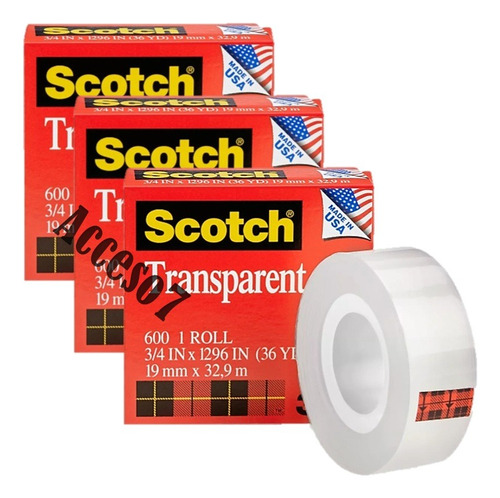 3 Cintas Adhesivas Scotch 3m 19mmx33m Metros Transparente