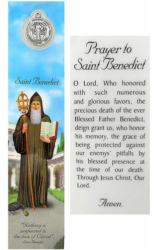 Medalla San Benito Marcador Tarjeta Oracion Sagrada Laminada