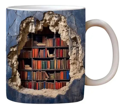 Taza De Café 3d Shelf Books Lovers, Elegante, De Porcelana