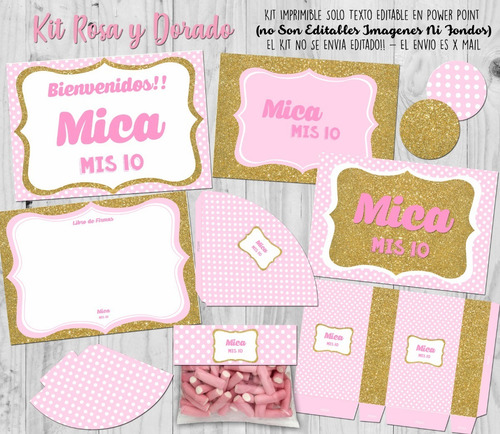 Kit Imprimible Rosa Y Dorado Textos Editables!