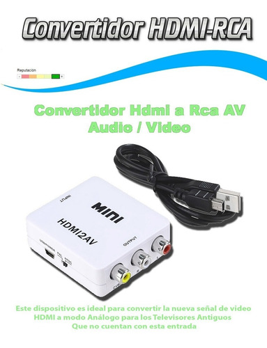 Convertidor Adaptador Hdmi A Rca Tv Antigua Dvd Laptop Ps4