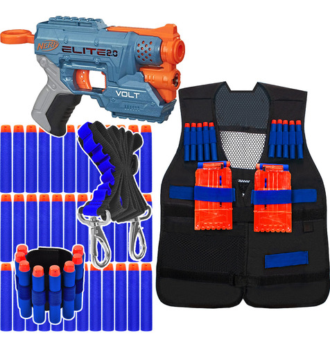 Super Kit Mini Arma Nerf + Colete + Acessórios + 60 Dardos