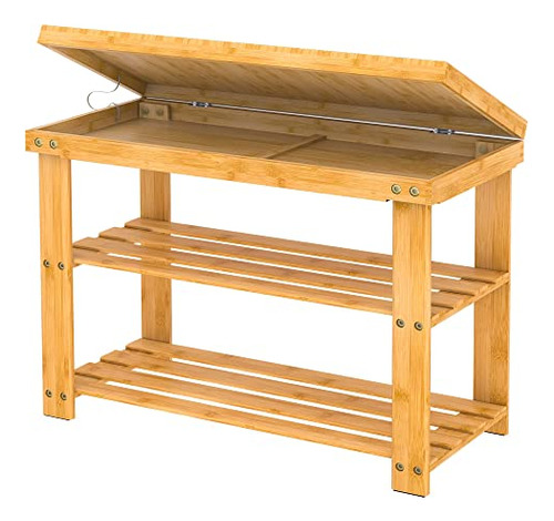 Bamboo Shoe Rack Wood Bench With Storage Shelf For Entr...