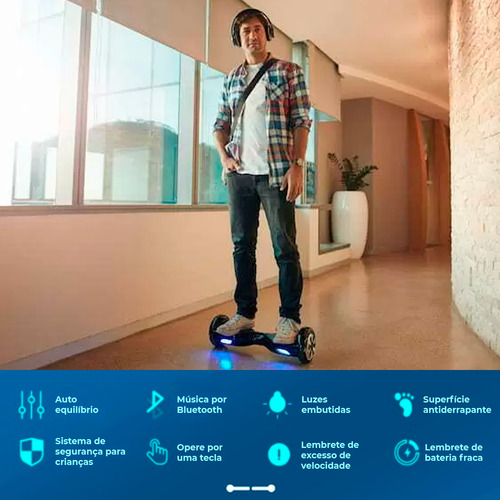 Hoverboard Overboard Skate Elétrico 8.0 Bluetooth Com Led
