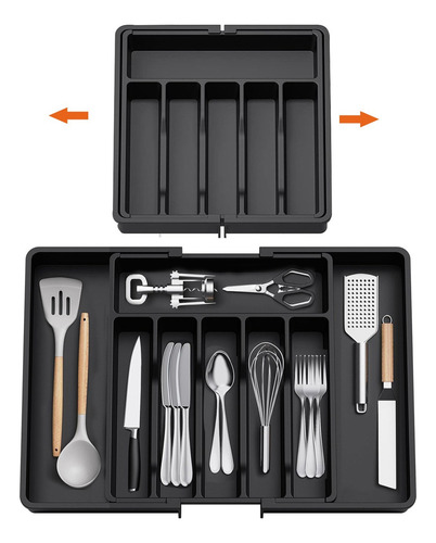 8 Compartimentos Bandeja Extensible Para Cajone De Cocina Negro
