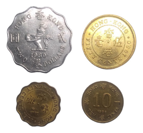  Monedas Hong Kong De 2 Dólares A 10 Centavo 4 Piezas Nuevas