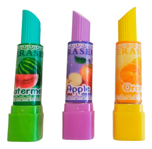 Borracha Escolar Batom Lipstick Eco Colorida Atóxica Kit C/3