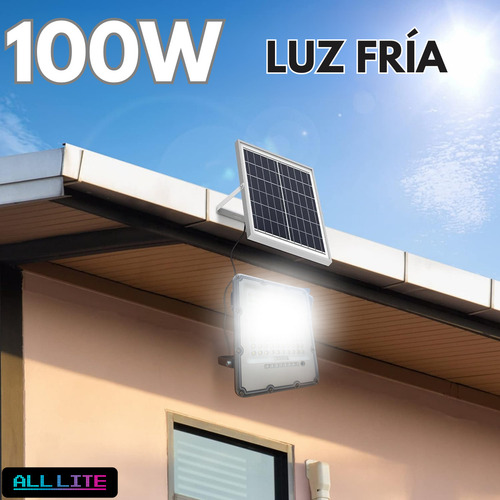 Reflector Solar Exterior Led Luz Fria 100w 100 Leds Ip65 Carcasa Plateado Luz Blanco Frío