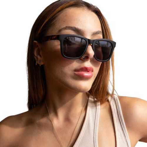 Óculos De Sol Maya Quadrado Polarizado Clássico Premium Preto Tartaruga + case