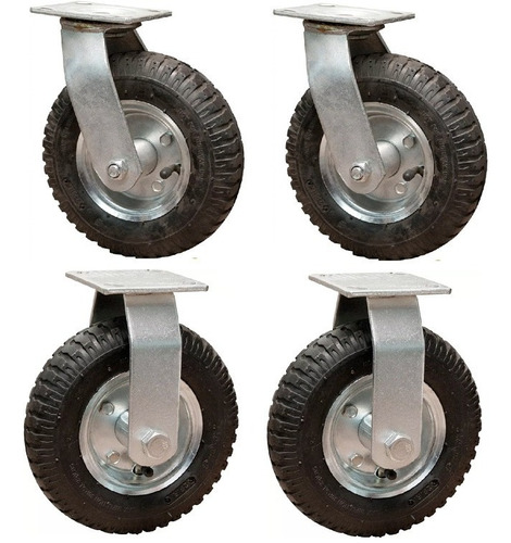 Rueda Neumática 260mm 2 Con Base Giratoria + 2 Fijas Reforza