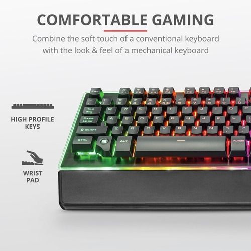 Imagen 8 de 10 de Teclado Gamer Trust Gxt 860 Thura Semi Mecanico Led Rgb Full