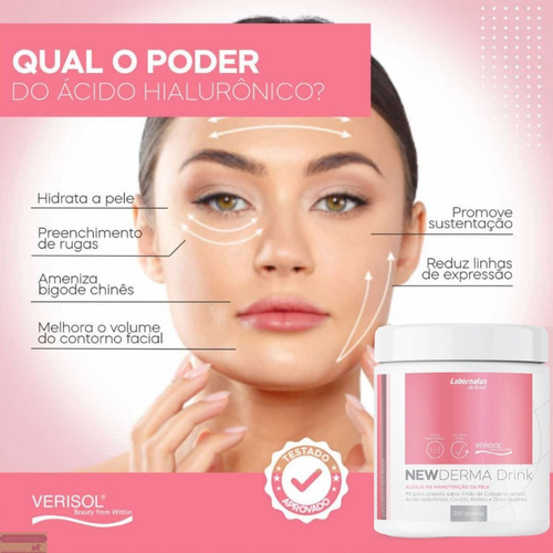 New Derma Drink Colágeno Verisol 200g  Ácido Hialurônico Sabor Frutas Vermelhas