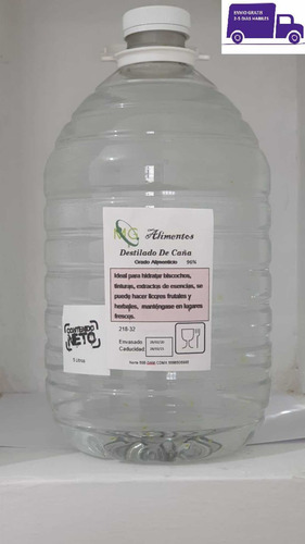 Imagen 2 de 5 de Alcohol Etílico Del 96 Caña Potable 10 L Grado Alimenticio
